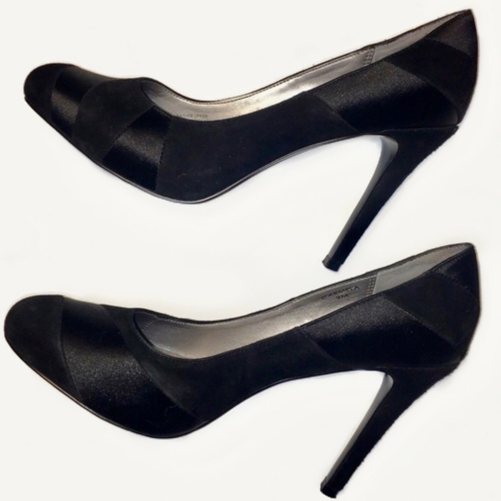 TAHARI Caramela Black Satin Stilettos